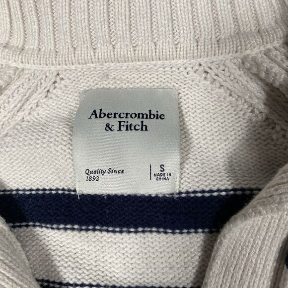 Abercrombie & Fitch White Navy Striped Collared Sweater Nautical Preppy Sz Small - Picture 3 of 7